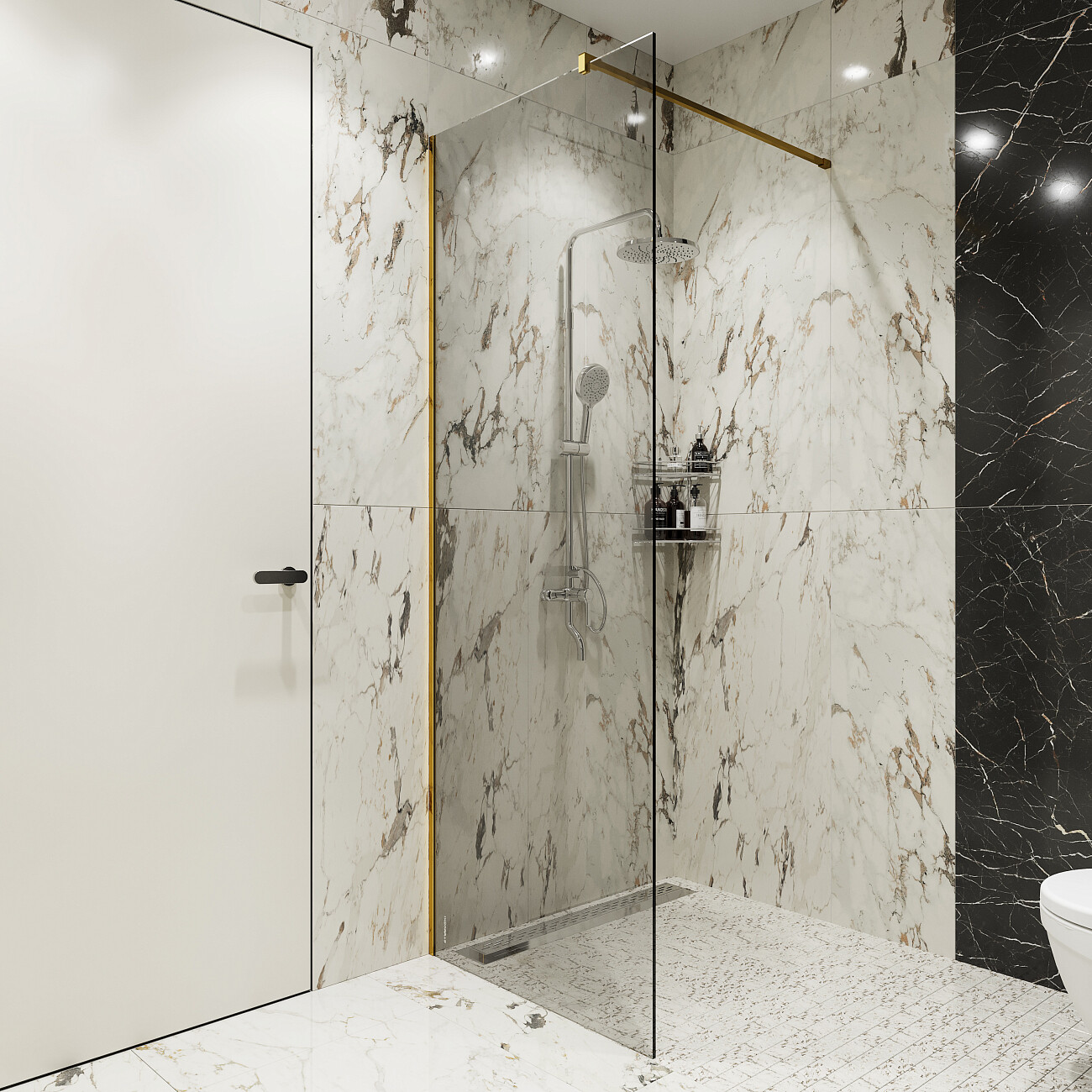 Душевая перегородка стеклянная 80 см прозрачная, золото Stworki "Берген" - изображение 6