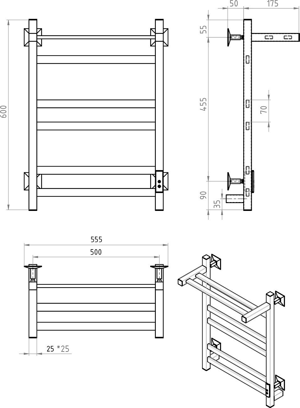 Полотенцесушитель электрический 60х50 см с полкой белый Ewrika "Пенелопа КВ" 538321 - изображение 3