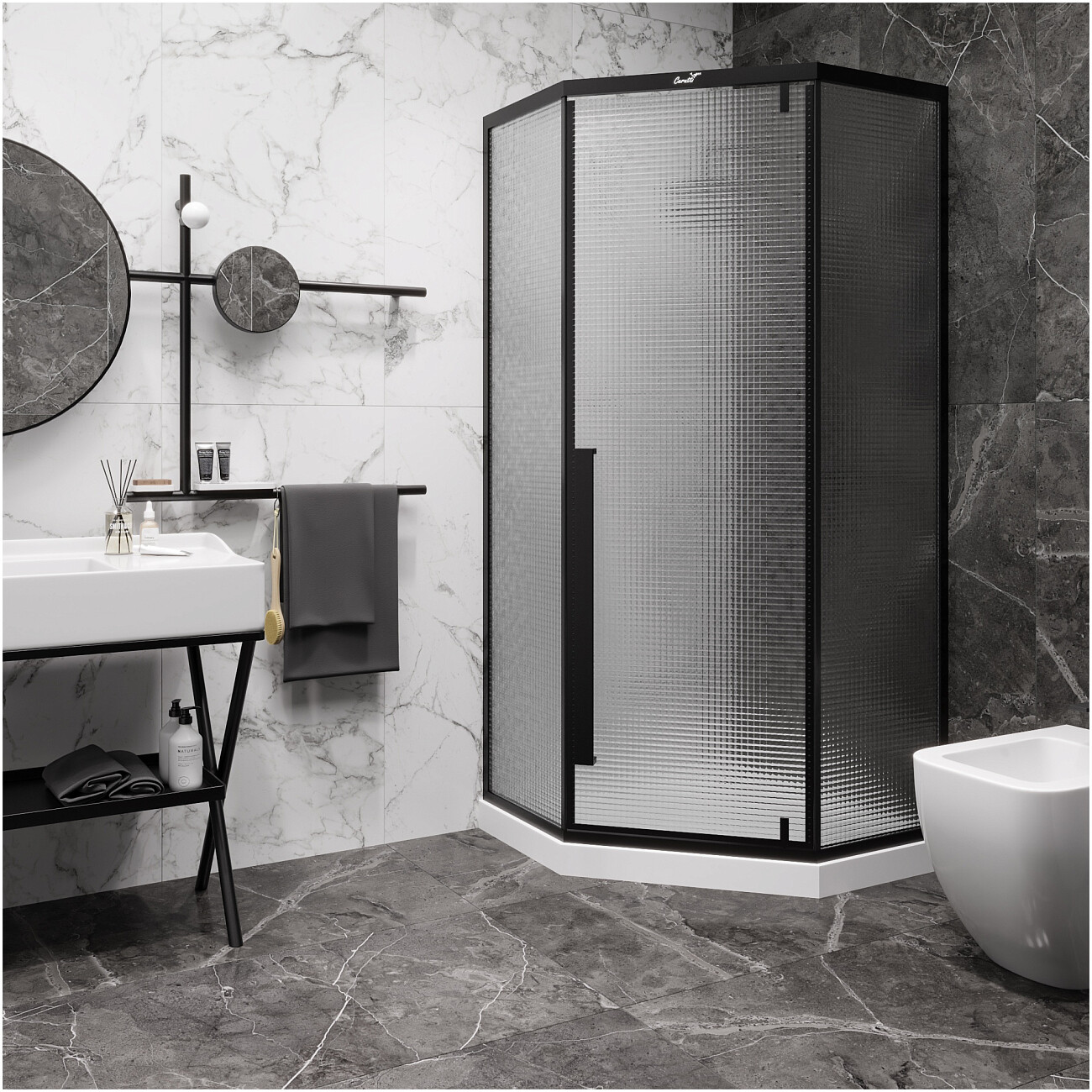 Душевой уголок пятиугольный 90x90 см черный матовый Cerutti SPA C3ABD - изображение 2