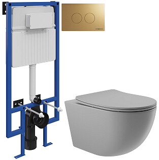 Унитаз подвесной Aqueduto Ovo OVO0130 с инсталляцией Stworki 510162 и кнопкой &quot;Хельсинки&quot; 500474