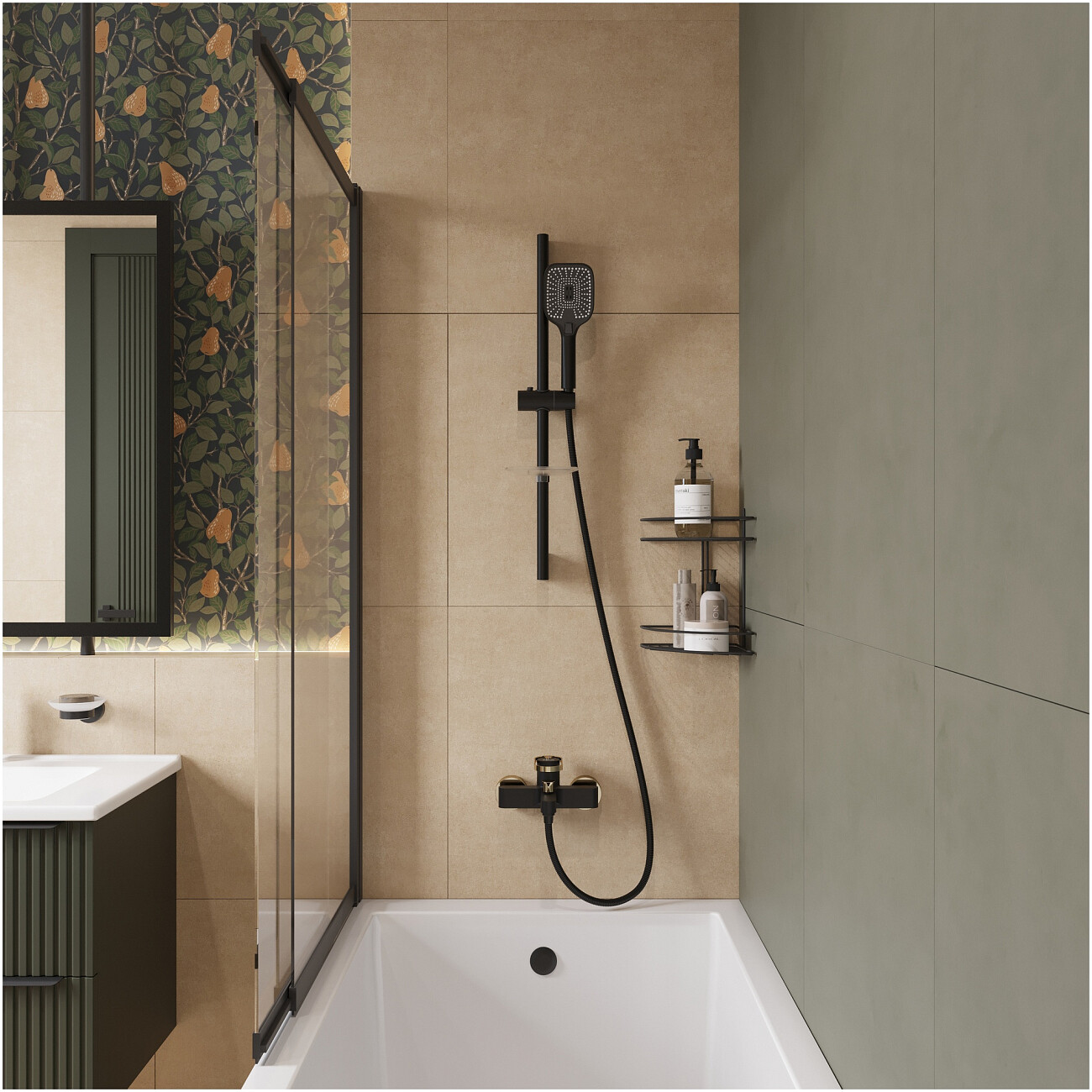 Смеситель для ванны с душем настенный черный, золотой Stworki "Малунг" S11100BG - изображение 6