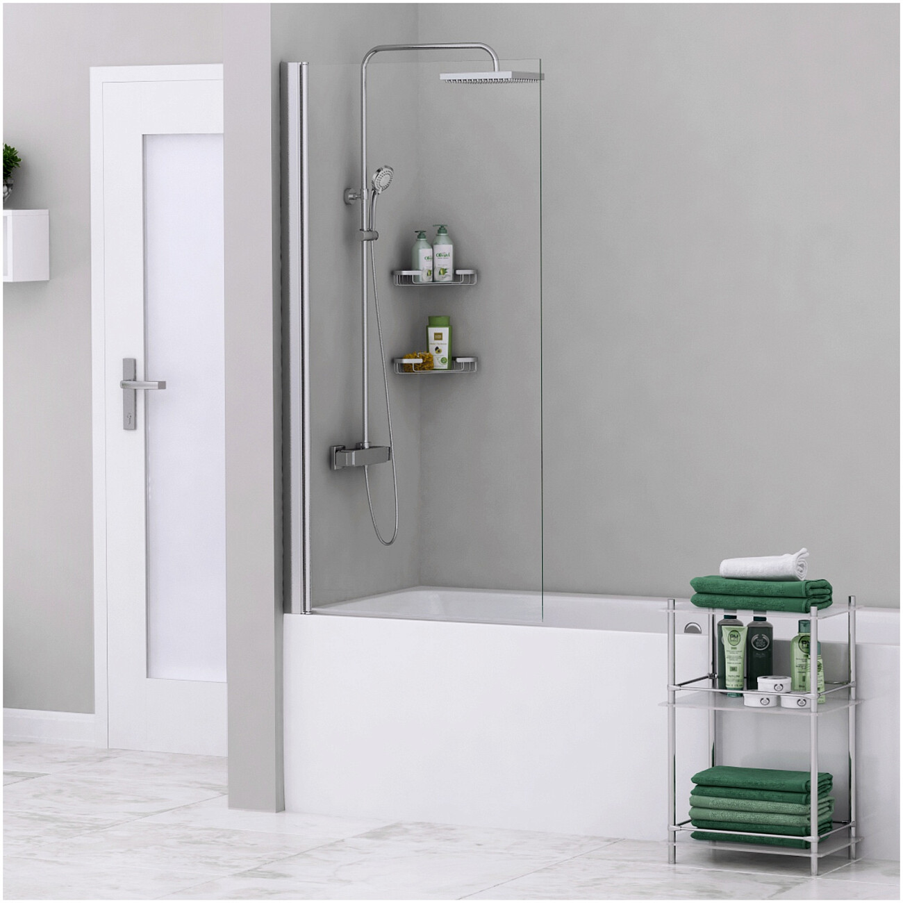 Штора на ванну стеклянная 140х80 см прозрачная, хром Wasserkraft Berkel 48P01-80 - изображение 2