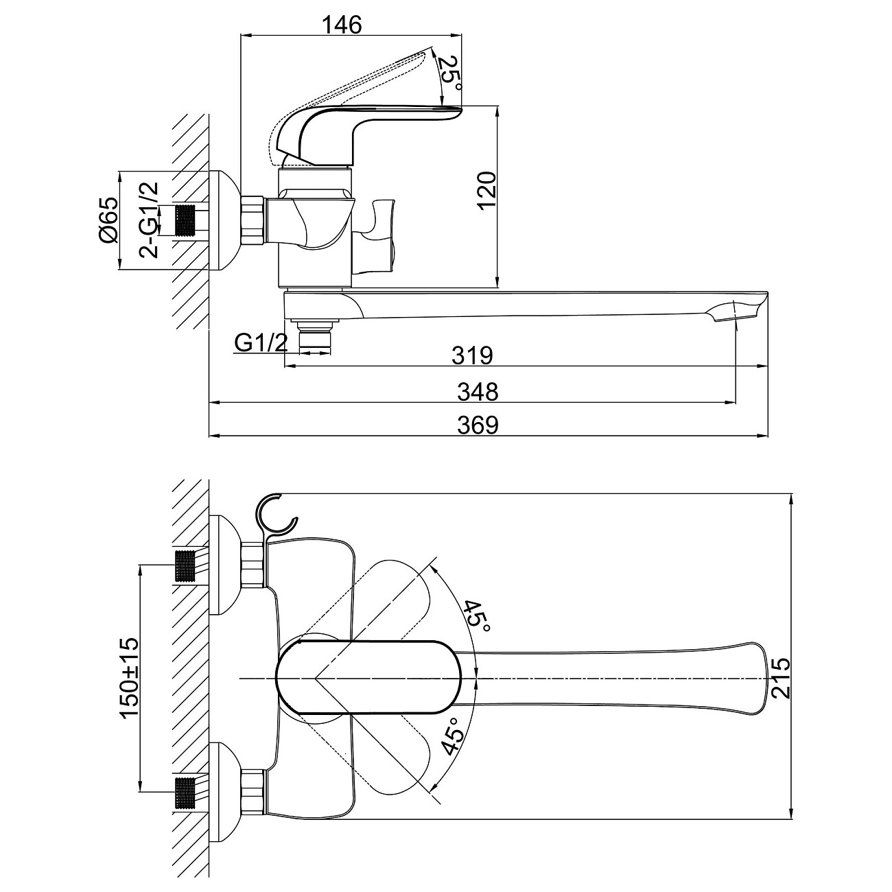 Смеситель для ванны однорычажный с душевым гарнитуром хром D&K Venice Gondola DA1023301 - изображение 2