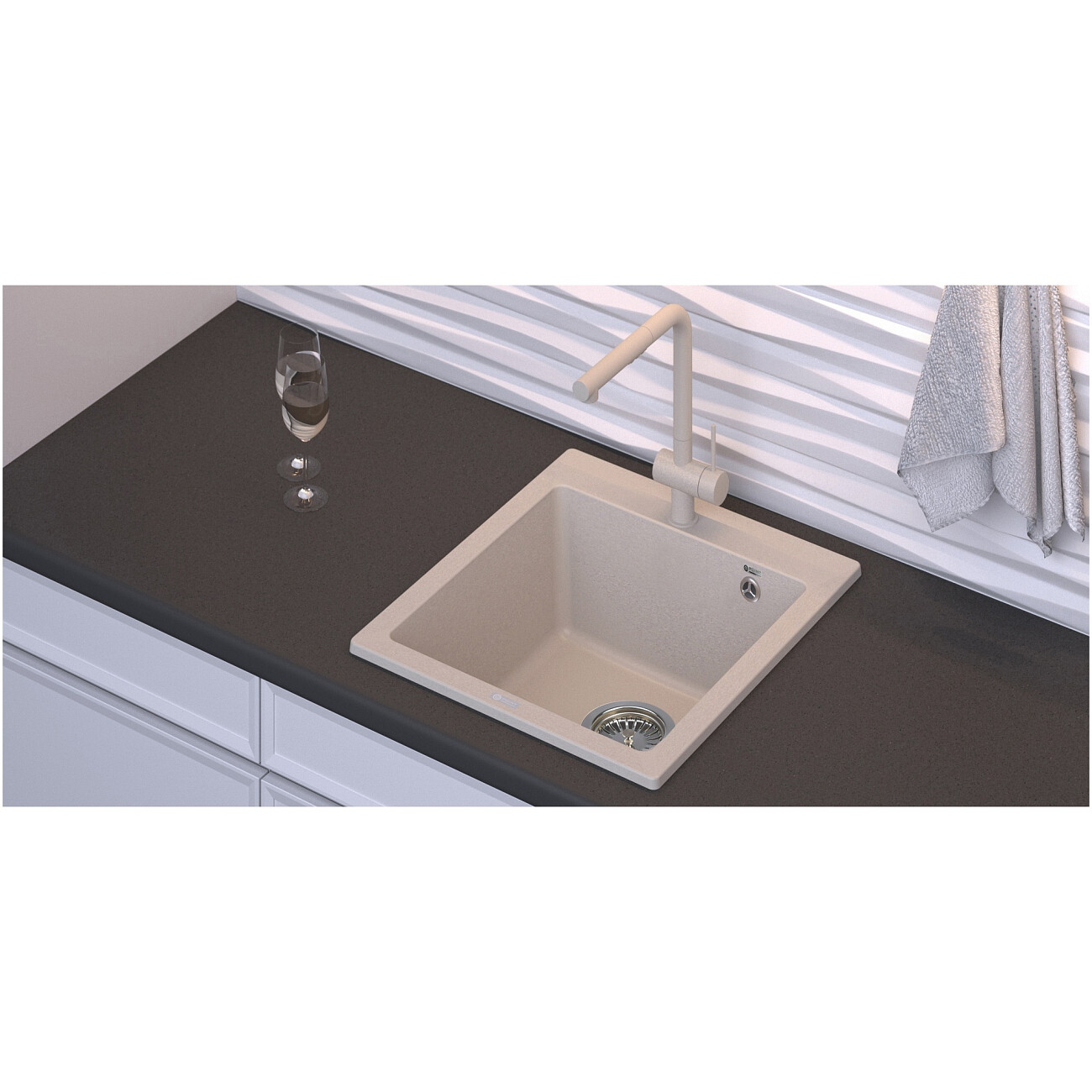 Мойка кухонная кварцевая квадратная белая Point "Моко 47" PN3006W - изображение 3