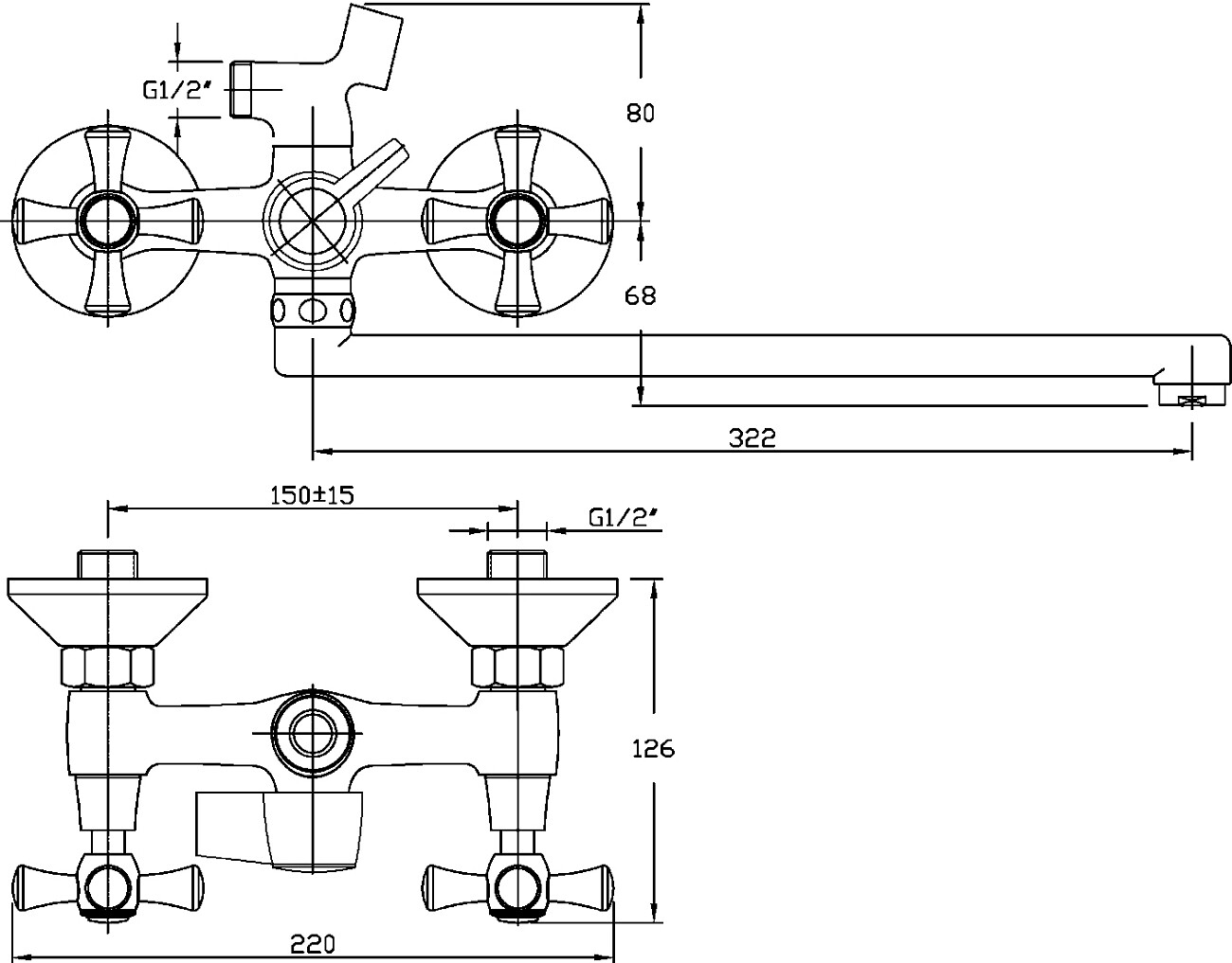 Душевой комплект с двухвентильным смесителем для ванны хром Diwo "Переславль" PER-03cr - изображение 2