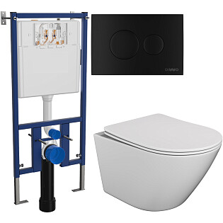 Унитаз подвесной Stworki &quot;Левангер&quot; S07401WH с инсталляцией Diwo 4501, с кнопкой черной 7313