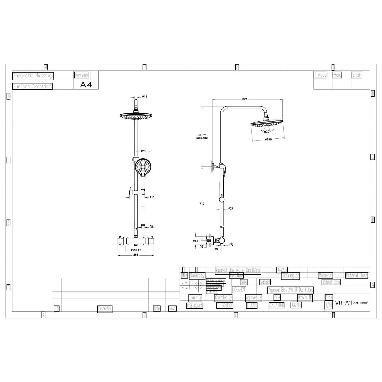 Душевой комплект с верхним душем и лейкой черный Vitra Aquaheat Bliss 240 2F A4720536EXP - изображение 3