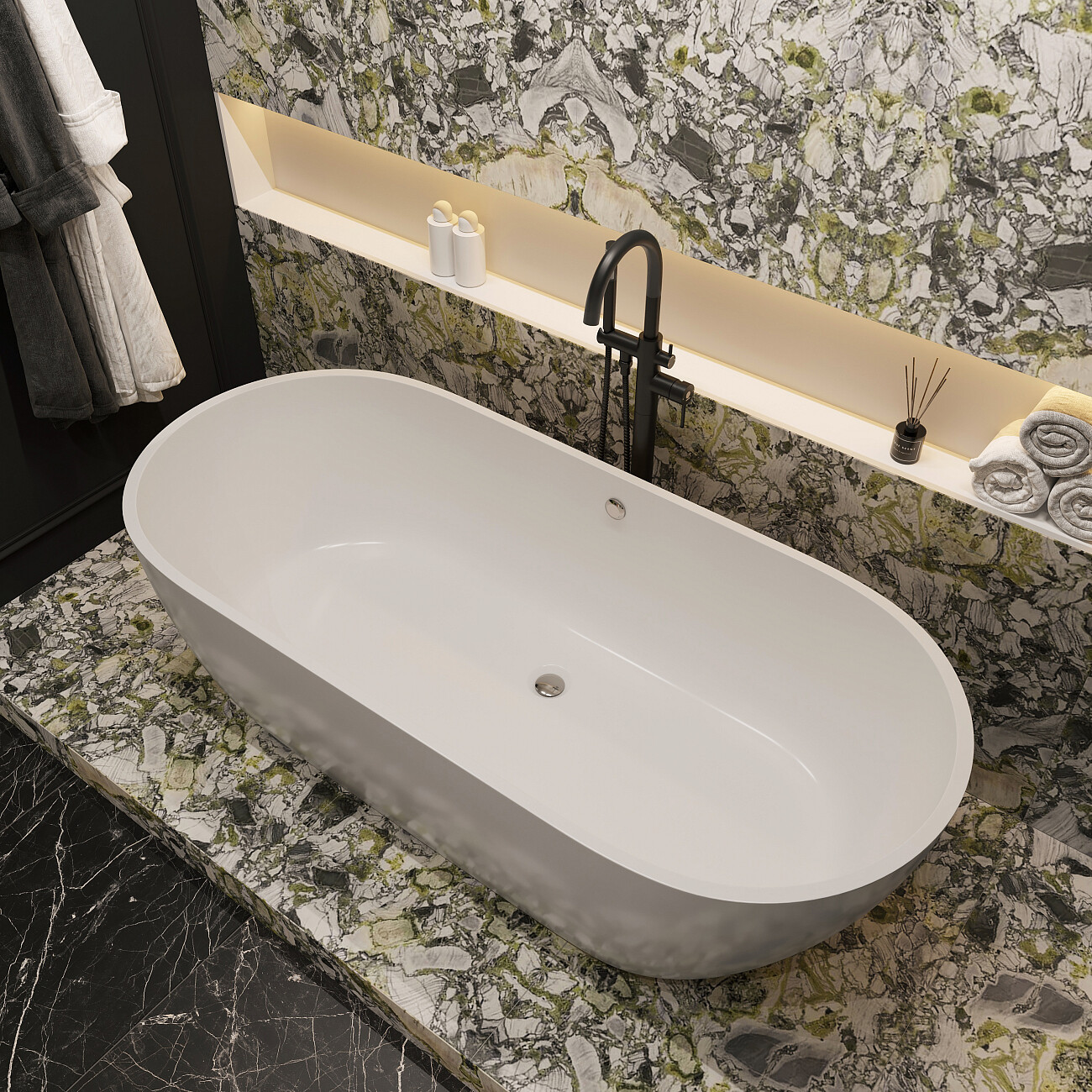 Ванна из искусственного камня овальная 180х80 см белая Stworki "Берген" ФР-00014093 - изображение 5