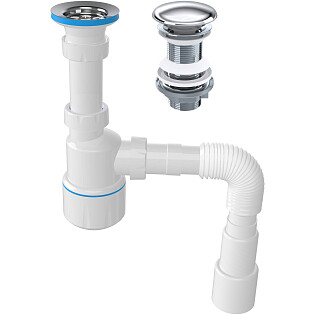 Сифон для раковины с донным клапаном белый, хром Ewrika 5052860 8500385205