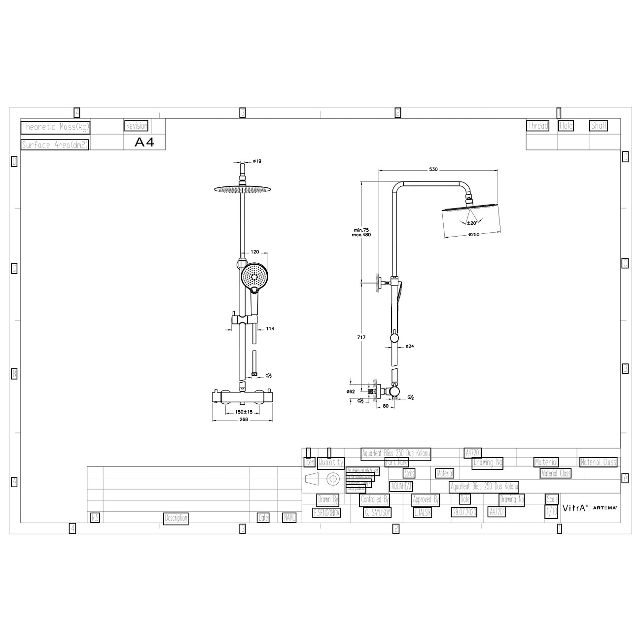 Душевой комплект с верхним душем и лейкой хром Vitra Aquaheat Bliss 250 A47201EXP - изображение 3