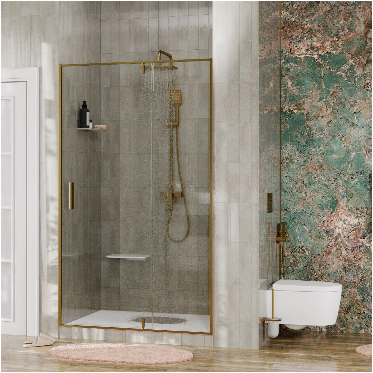 Душевая дверь распашная 120х200 см прозрачная, золото Wasserkraft Aisch 55P05 - изображение 2
