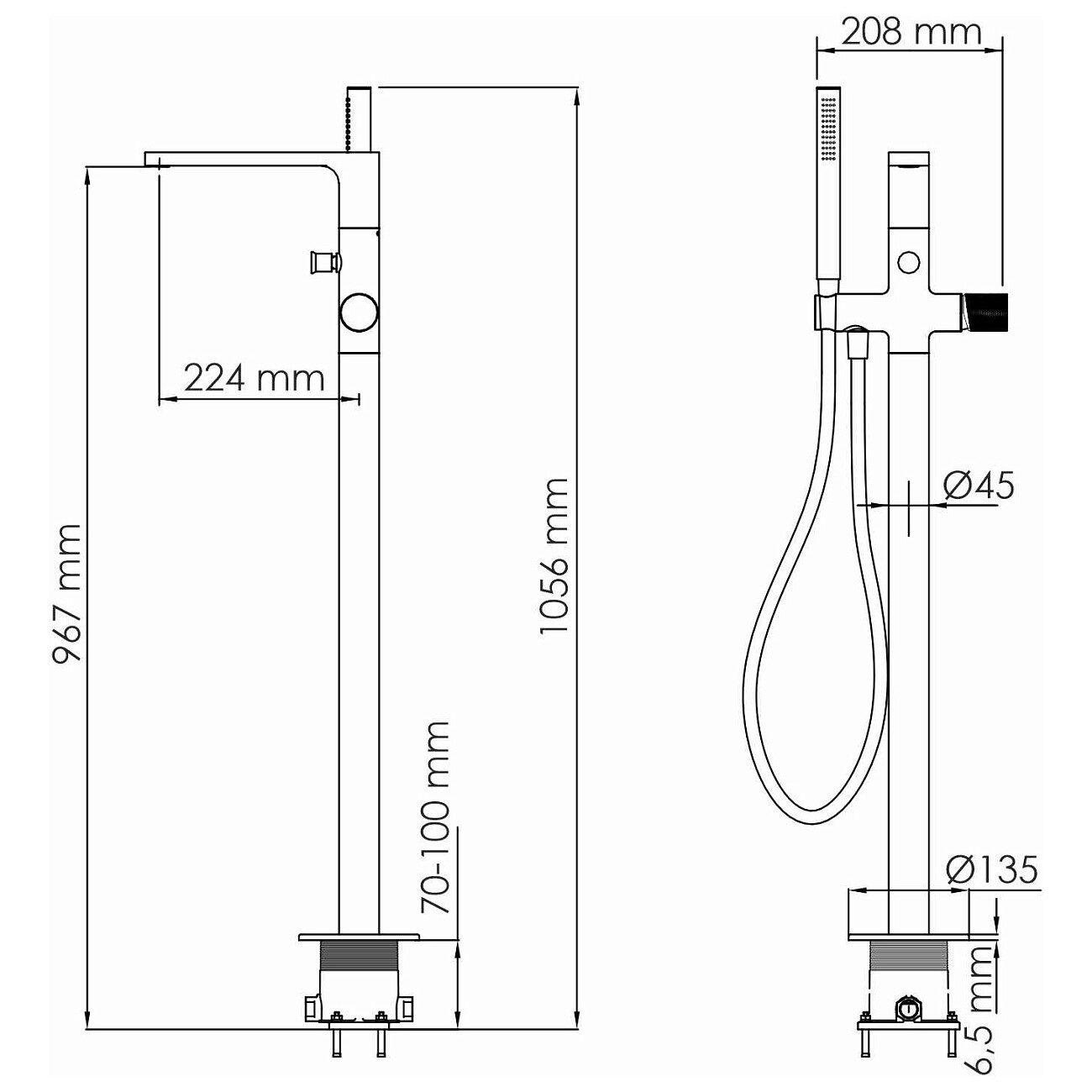 Смеситель для ванны напольный из латуни черный Wasserkraft 5221 - изображение 5