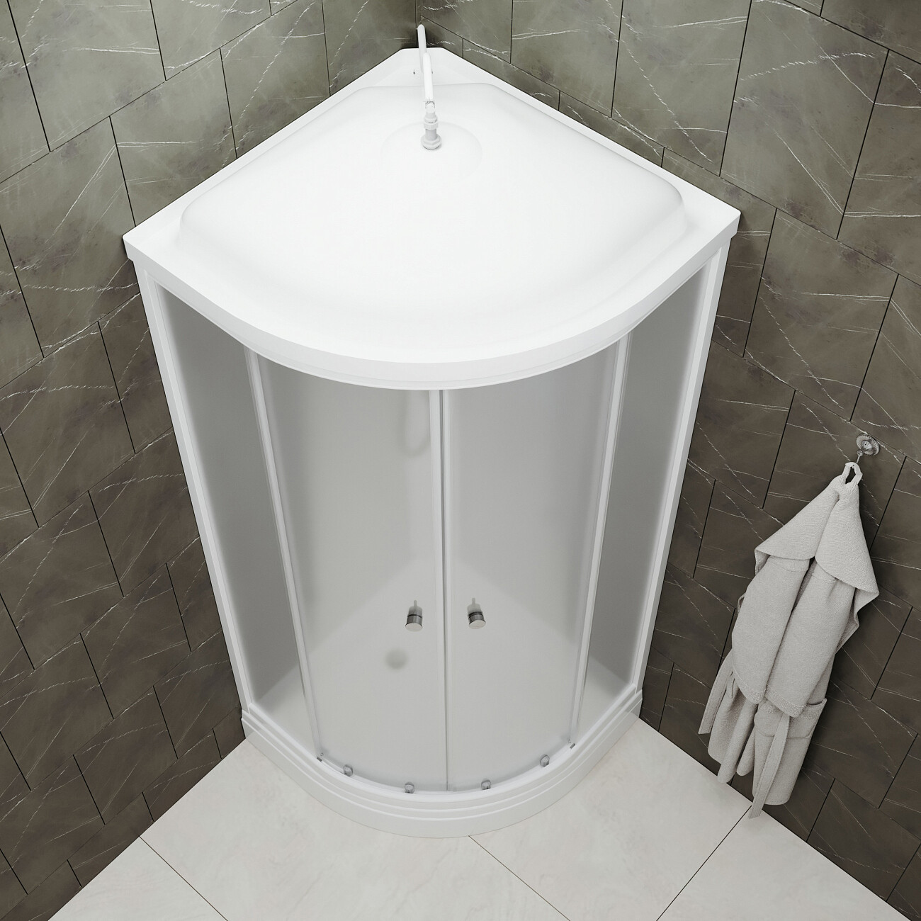 Душевая кабина четверть круга с низким поддоном 80х80 см белая Diwo "Новгород" Щ0000055610 - изображение 8