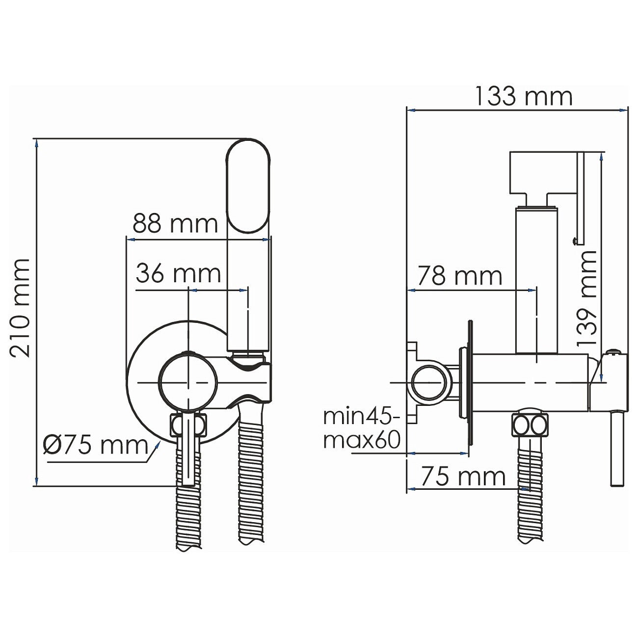 Гигиенический душ с встраиваемым смесителем хром A70138 - изображение 3