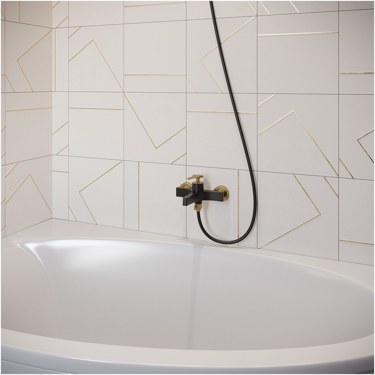 Смеситель для ванны с душем настенный черный, золотой Stworki "Аулум" S06100BG - изображение 6