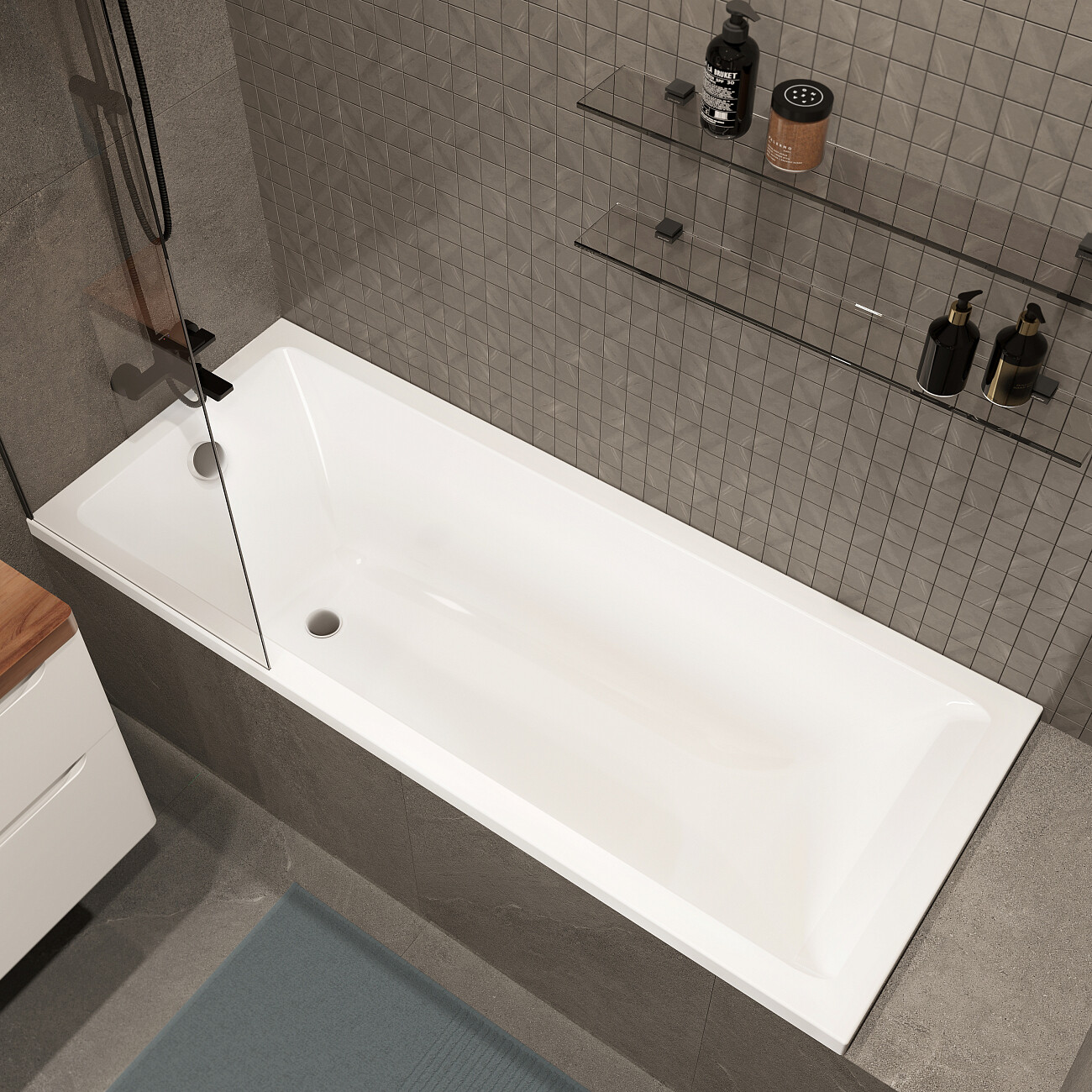 Ванна акриловая прямоугольная с каркасом и сливом-переливом 170x70 см белая Stworki "Карлстад" - изображение 5