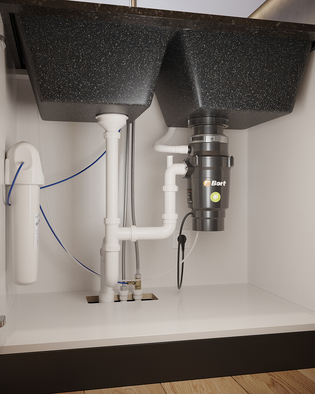 Мойка кухонная с дополнительной чашей черная Domaci "Бьелла" DMC-85K черная - изображение 9