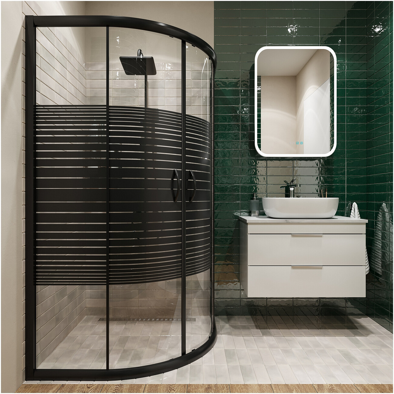 Душевой уголок четверть круга 100х100 см черный Diwo "Брянск" DS-BR-100х100-BL - изображение 4