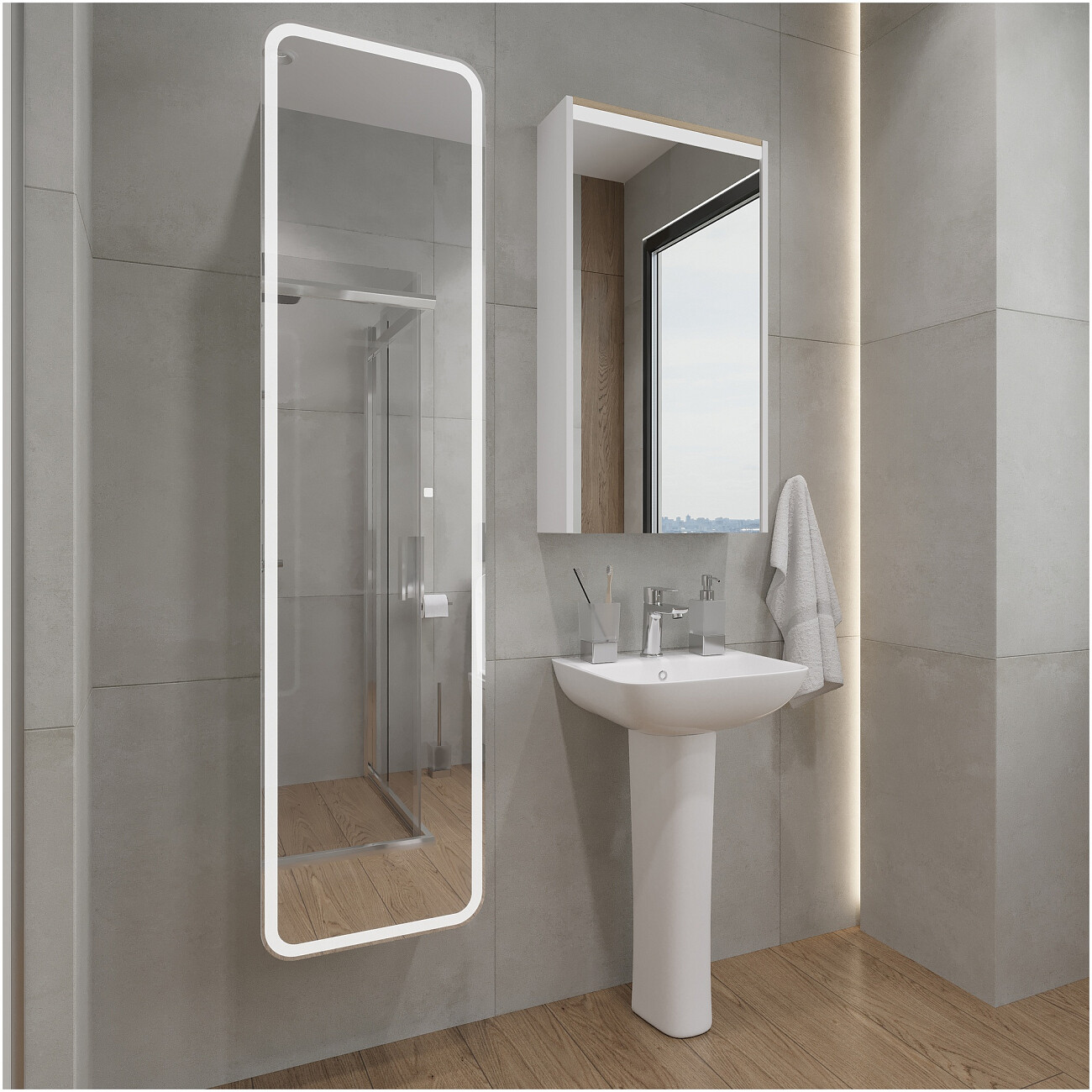 Раковина подвесная керамическая с пьедесталом 34х44 см белая Stworki "Дублин" - изображение 4