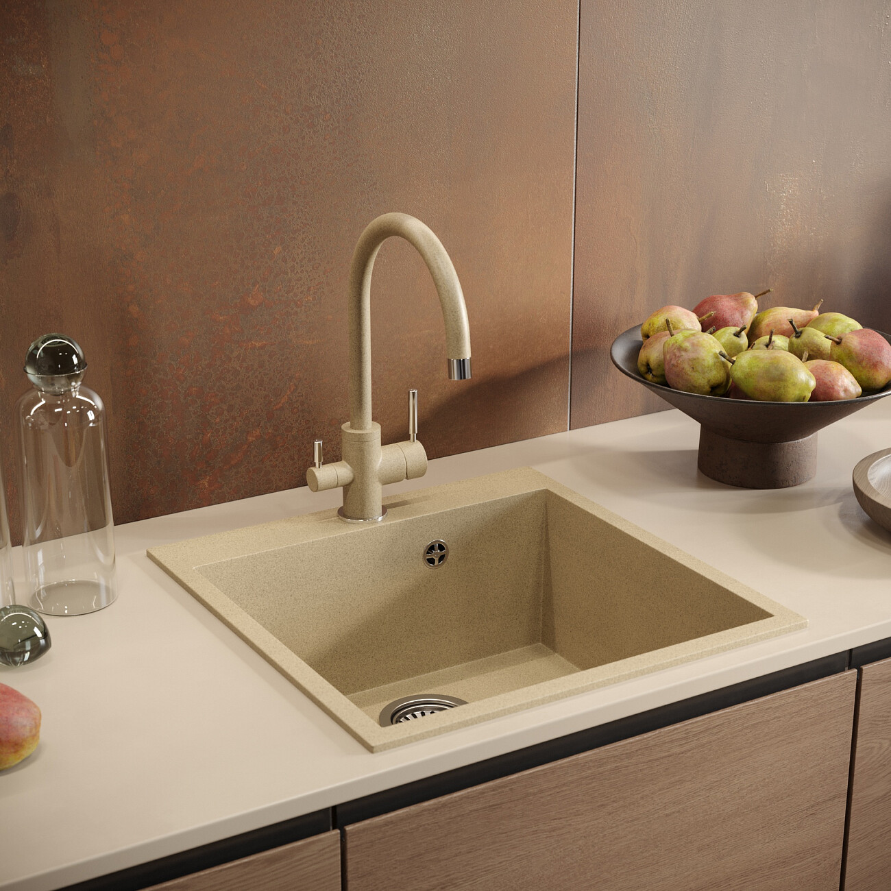Мойка кухонная 51х52 см сардоникс Domaci "Солерно" DMQ-1510.Q - изображение 7