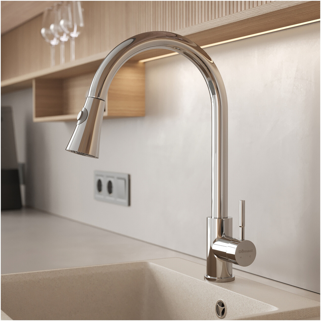Смеситель для кухни однорычажный с выдвижным изливом хром Domaci "Ливорно" WFD04093 - изображение 3