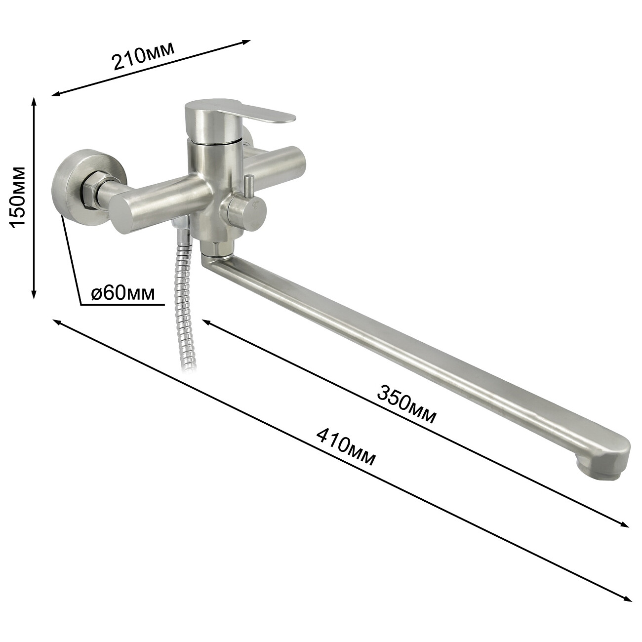 Смеситель для ванны однорычажный с душевым гарнитуром сталь Juguni Luxe Parus 0402.453 - изображение 8