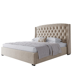 Кровать двуспальная с мягким изголовьем 180х200 без гвоздиков светло-бежевая Hugo М Р