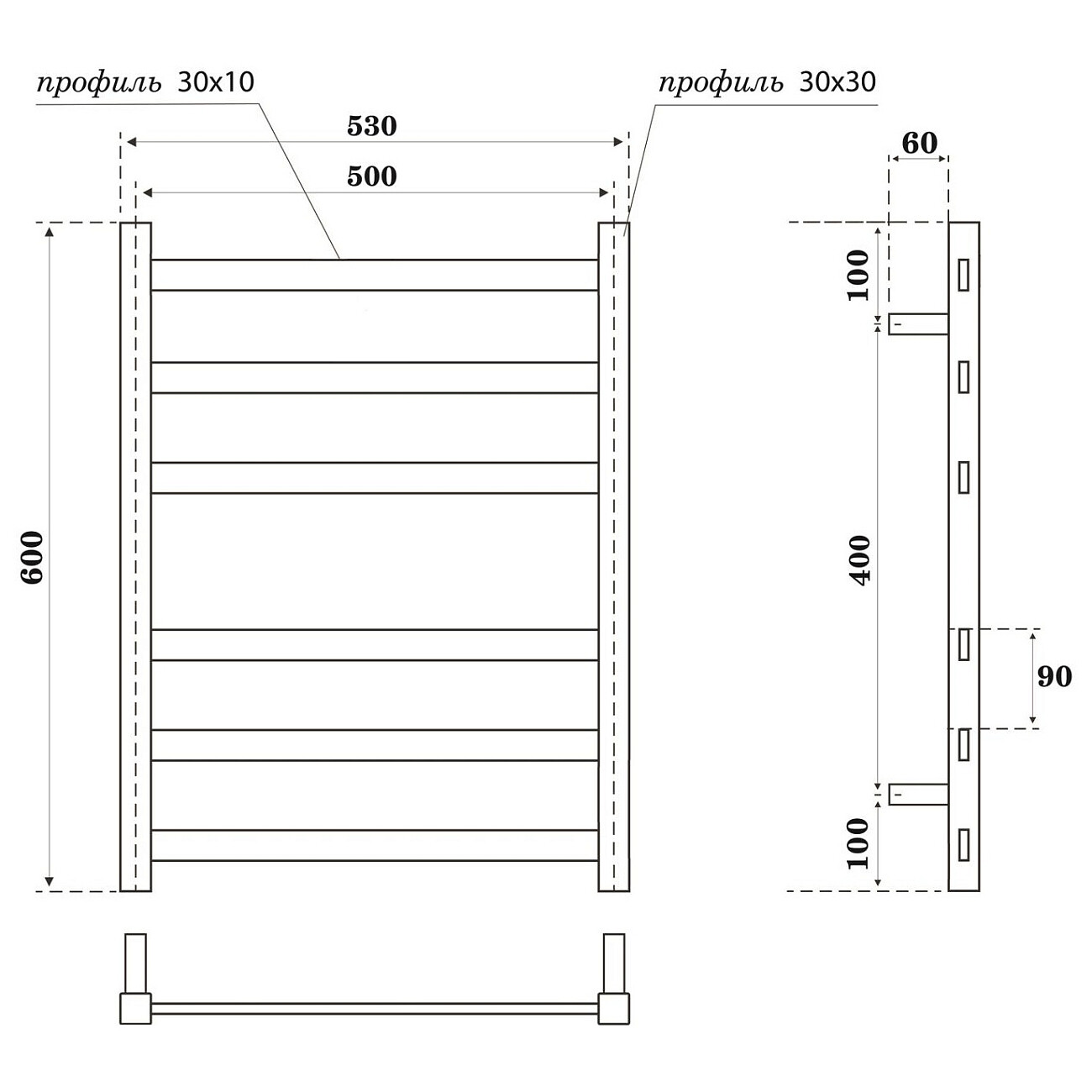 Полотенцесушитель электрический левый, правый 50х60 см хром Point "Меркурий" PN83156E П6 - изображение 2