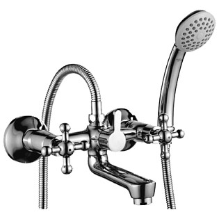 Смеситель для ванны с коротким изливом с держателем на теле хром Rossinka G02-83