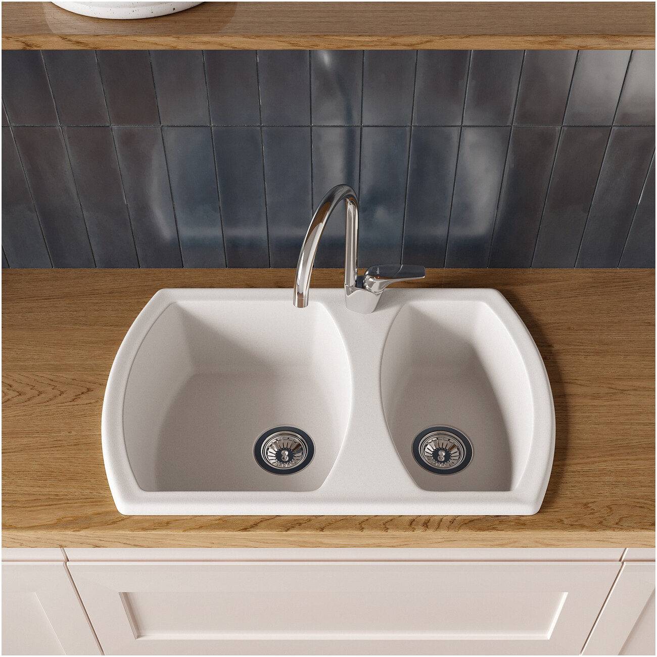 Мойка кухонная из искусственного гранита двойная белая Domaci "Верона" 78-50 белая - изображение 3