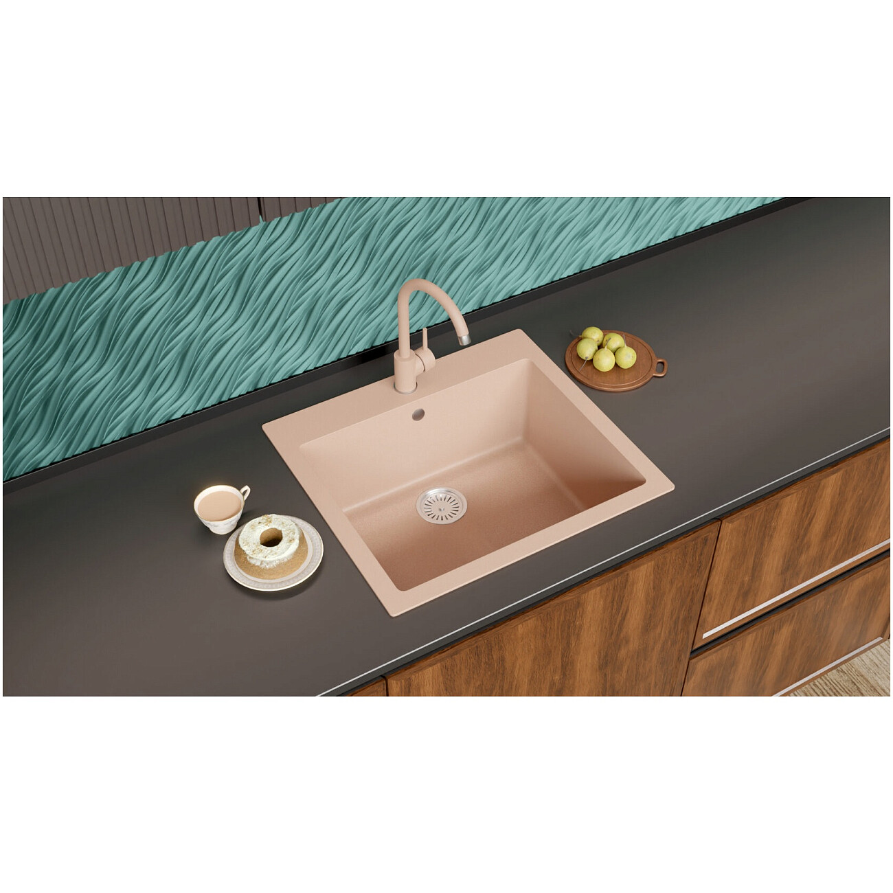 Мойка кухонная кварцевая прямоугольная уголь Tolero Classic R-111 - изображение 2