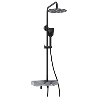 Душевой комплект с верхним душем и лейкой черный, хром Wasserkraft A114.258.130.CB Thermo