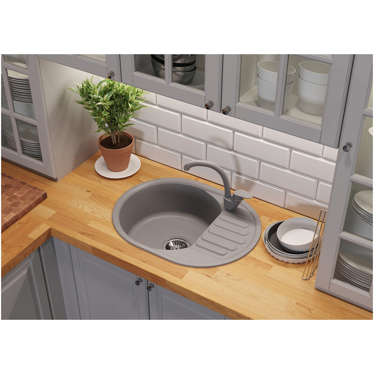 Мойка кухонная кварцевая овальная туман Polygran Bond-610 688360 - изображение 2