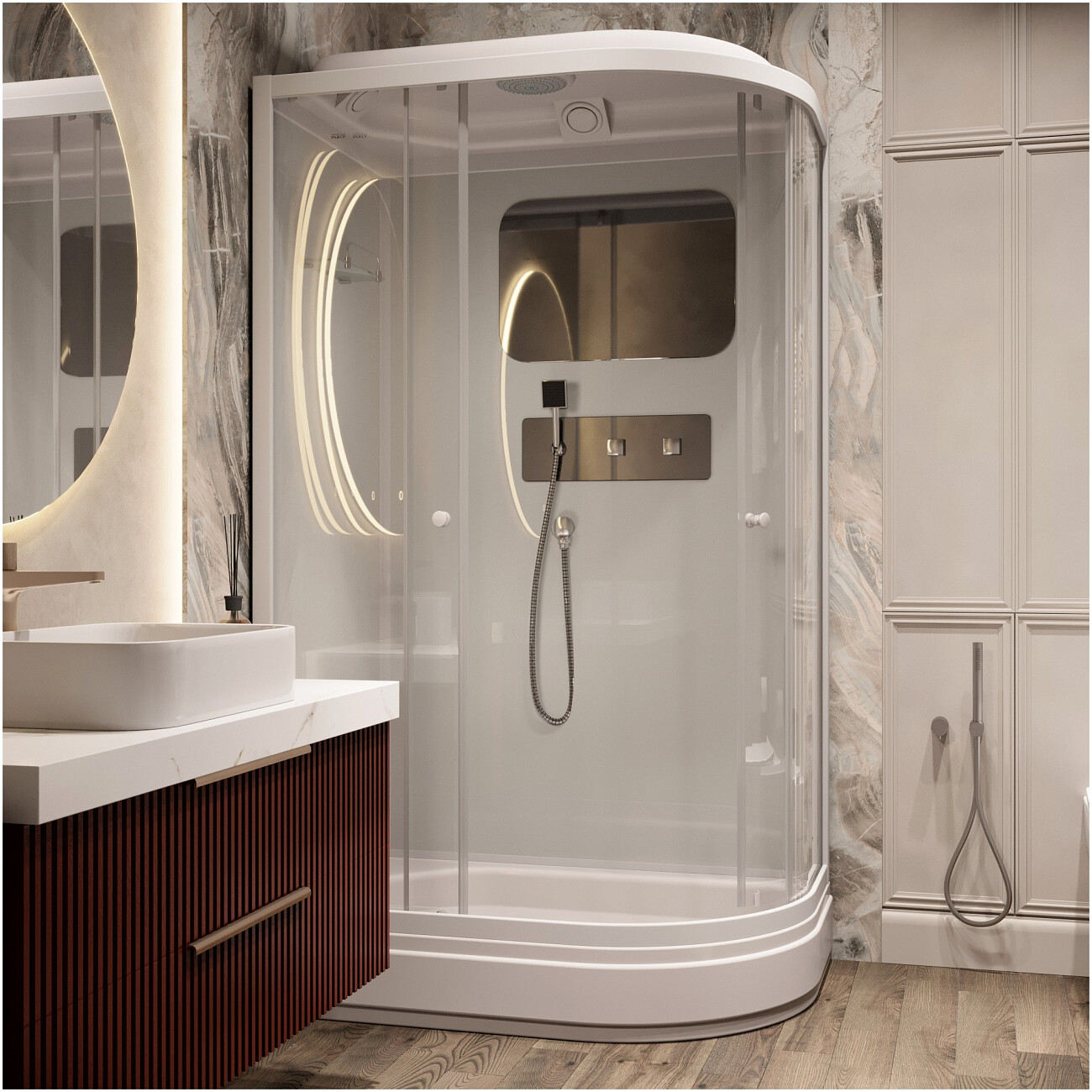 Душевая кабина ассиметричная левая со средним поддоном 80х120 см белая Parly BMM120L - изображение 5