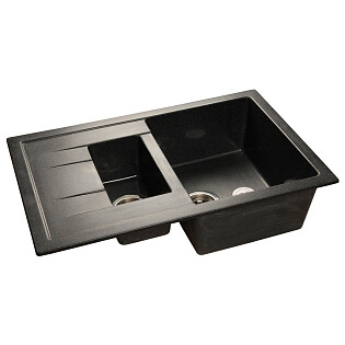 Мойка кухонная двойная из искусственного мрамора 50х77 см черная Granfest Quadro GF-Q-775KL черный