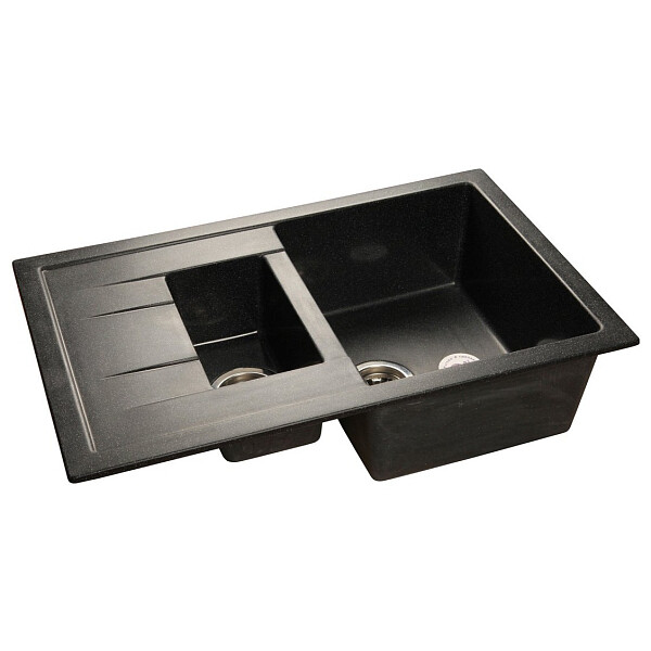 Мойка кухонная двойная из искусственного мрамора 50х77 см черная Granfest Quadro GF-Q-775KL черный - изображение 1