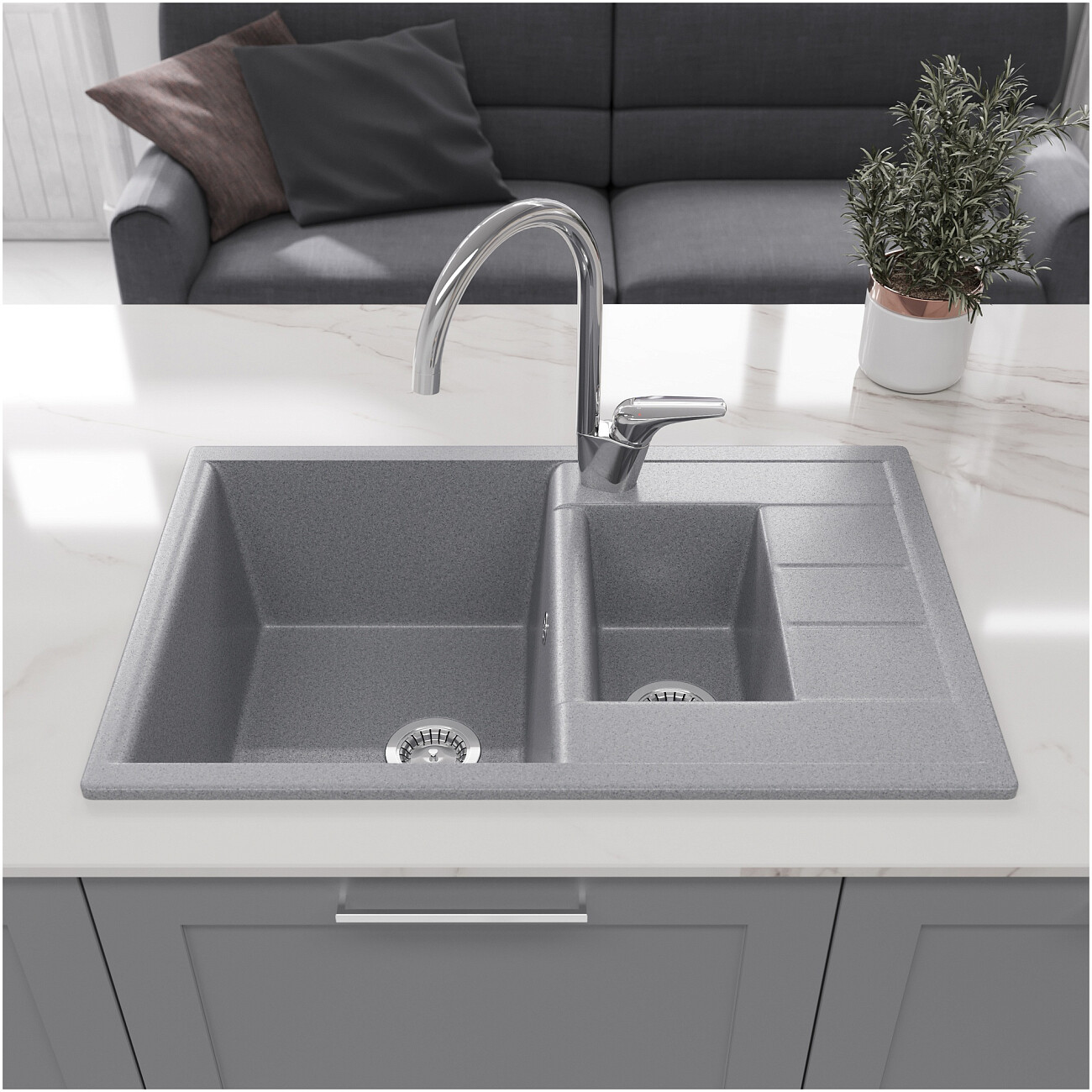 Мойка кухонная серая Domaci "Болонья" М-210-005 - изображение 7