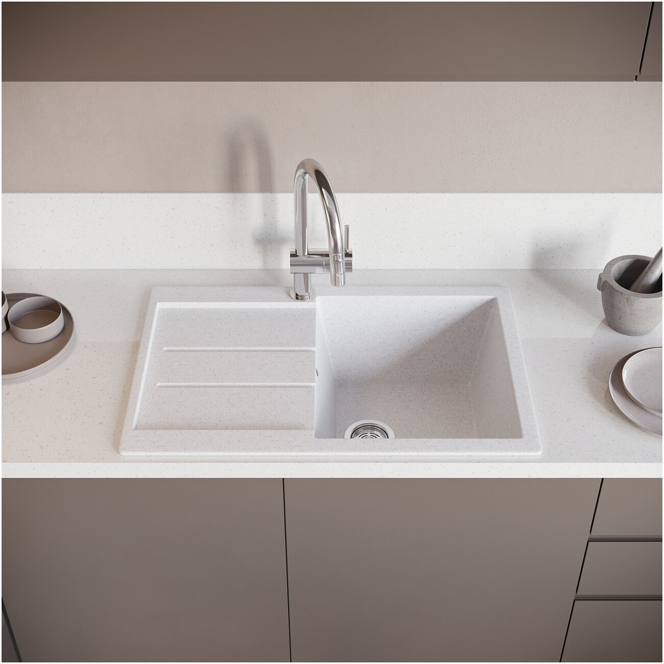 Мойка кухонная белая Domaci "Бьелла" DMC-25-331 - изображение 2