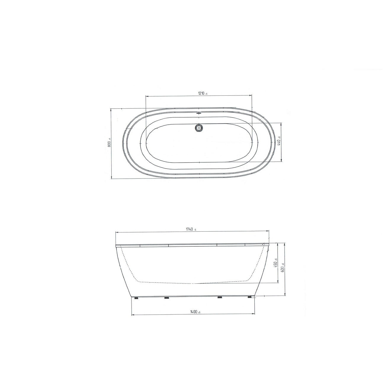 Ванна акриловая овальная 80х174 см белая Creto Tailor 19-17480 - изображение 8