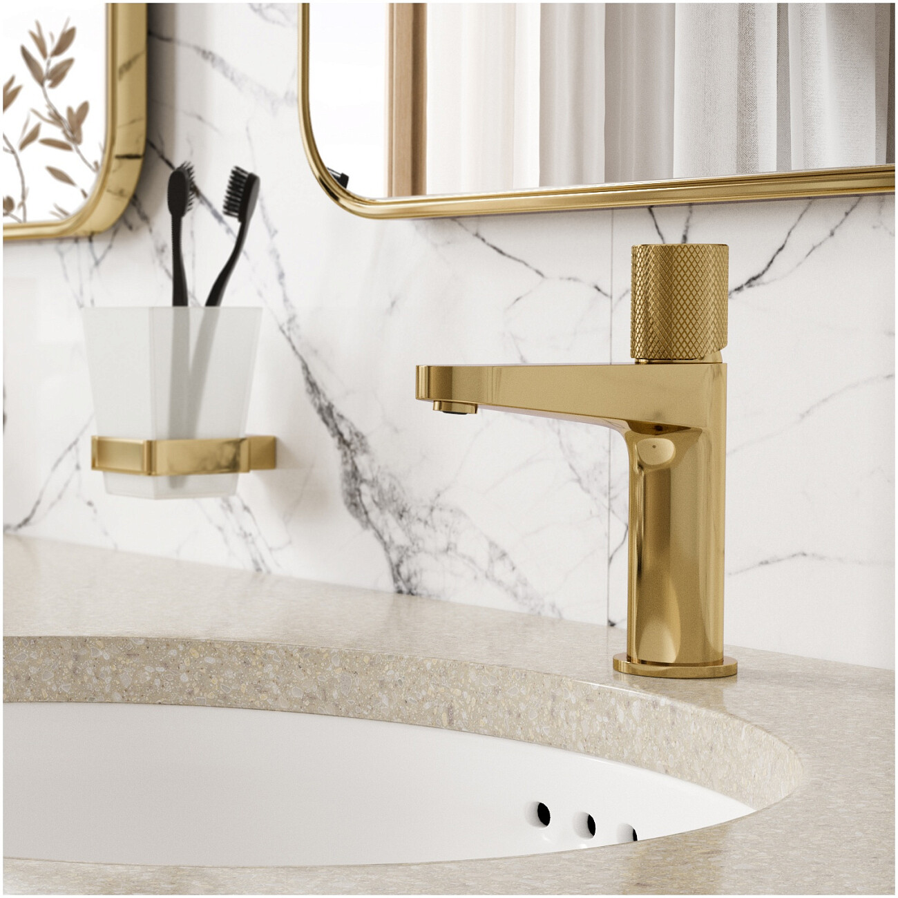 Смеситель для раковины из латуни золотой Wasserkraft 7603 - изображение 2