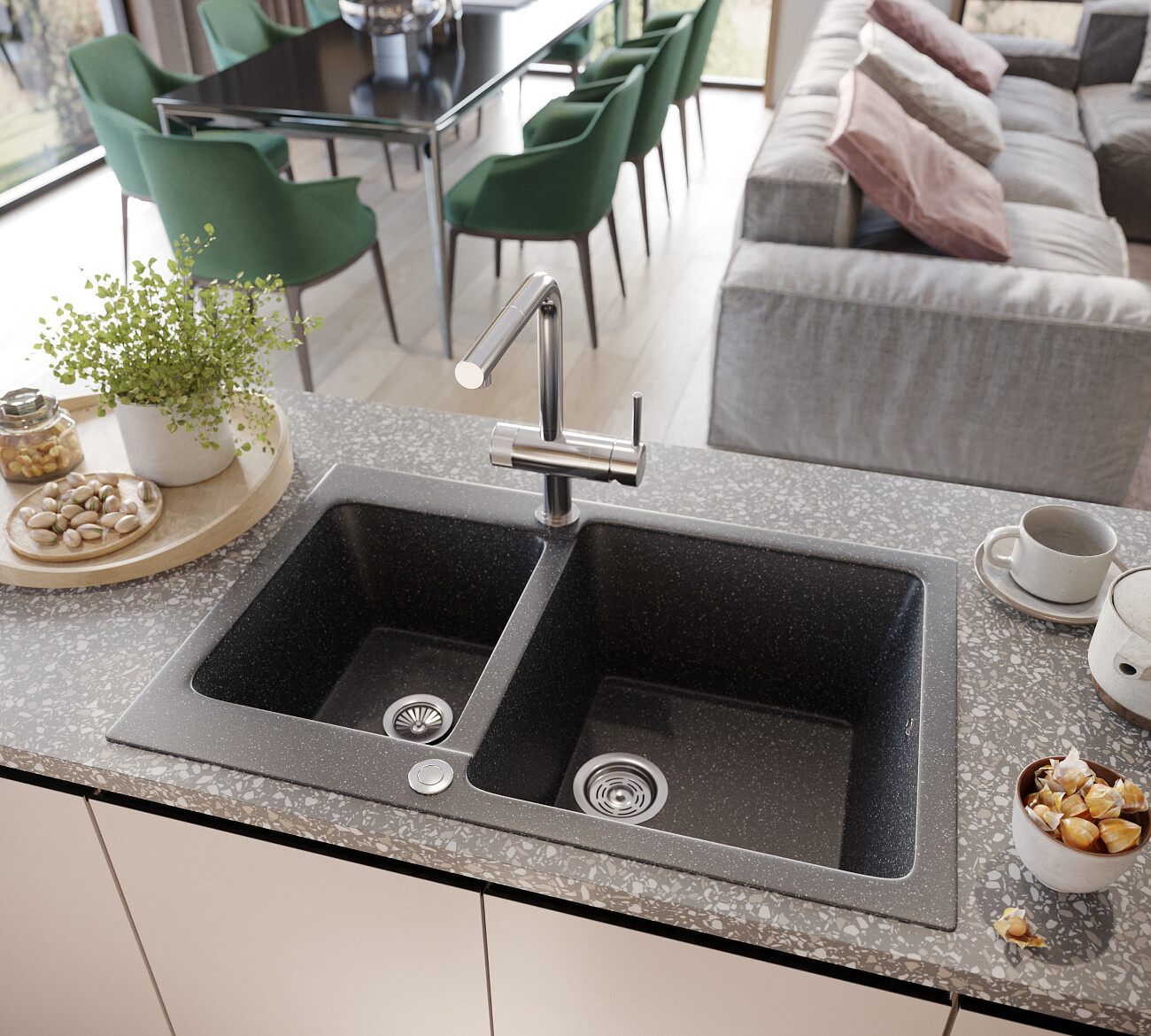 Мойка кухонная черная Domaci "Бьелла" DMC-76K-308 - изображение 4