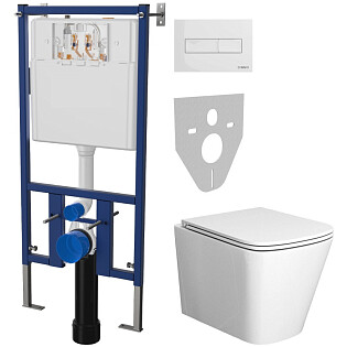 Унитаз подвесной Bauedge Bau Stil с инсталляцией Diwo 4501 и кнопкой смыва Diwo 7320