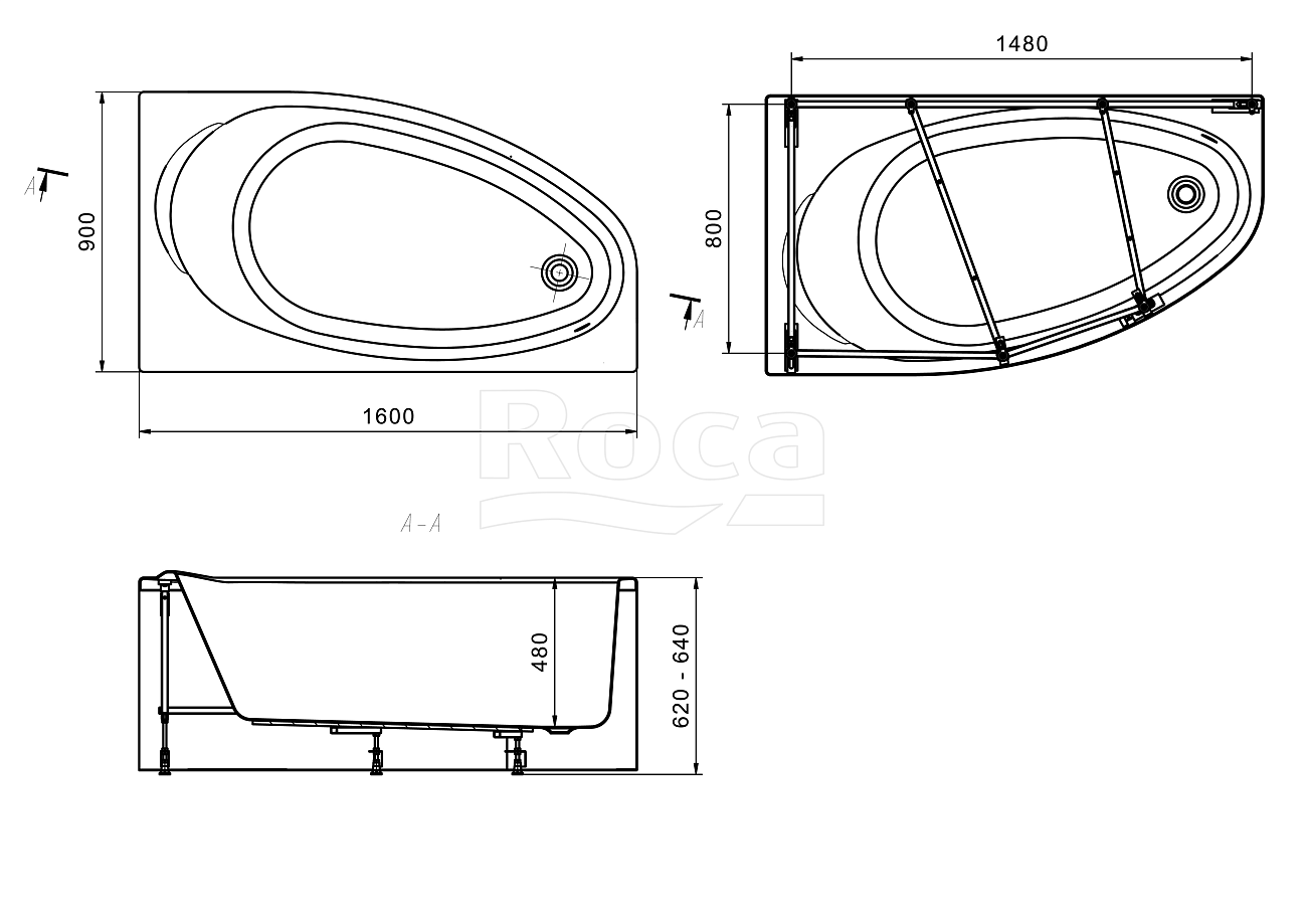 Каркас для ванны стальной прямоугольный 90х160 см хром Roca Corfu 25F039000 - изображение 2