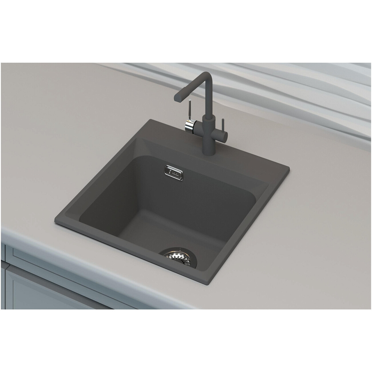 Мойка кухонная кварцевая квадратная 50х46 см графит Point "Мисти 46" - изображение 4
