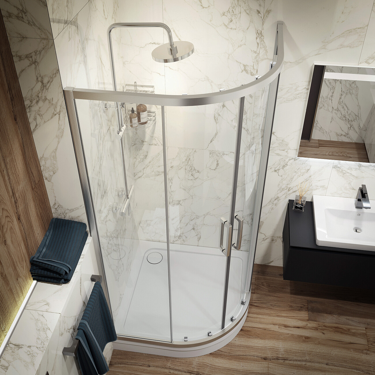 Душевой уголок четверть круга 100x100 см хром матовый Stworki "Хельсинки" 3GW003TTKK000 - изображение 5