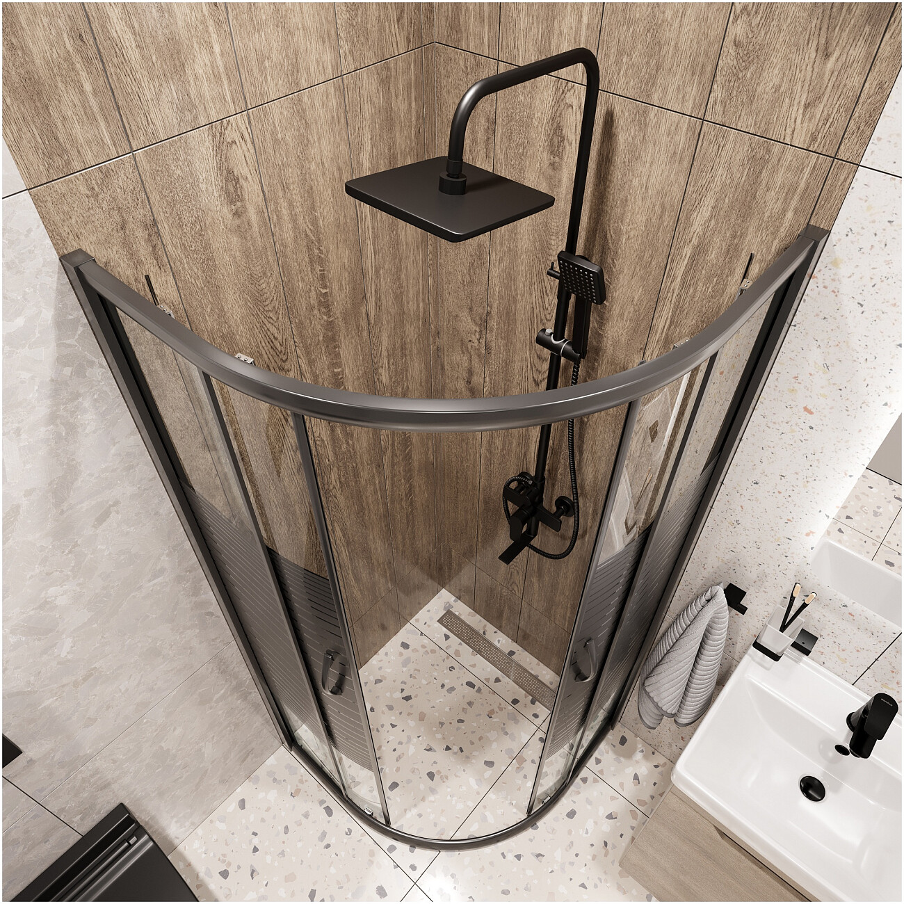 Душевой уголок четверть круга 80х80 см черный Diwo "Брянск" DS-BR-80х80-BL - изображение 5