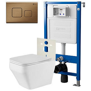 Унитаз подвесной &quot;Аврора&quot; PN41101 с инсталляцией &quot;Элемент&quot; PN45120 и кнопкой &quot;Афина&quot; PN44041BB