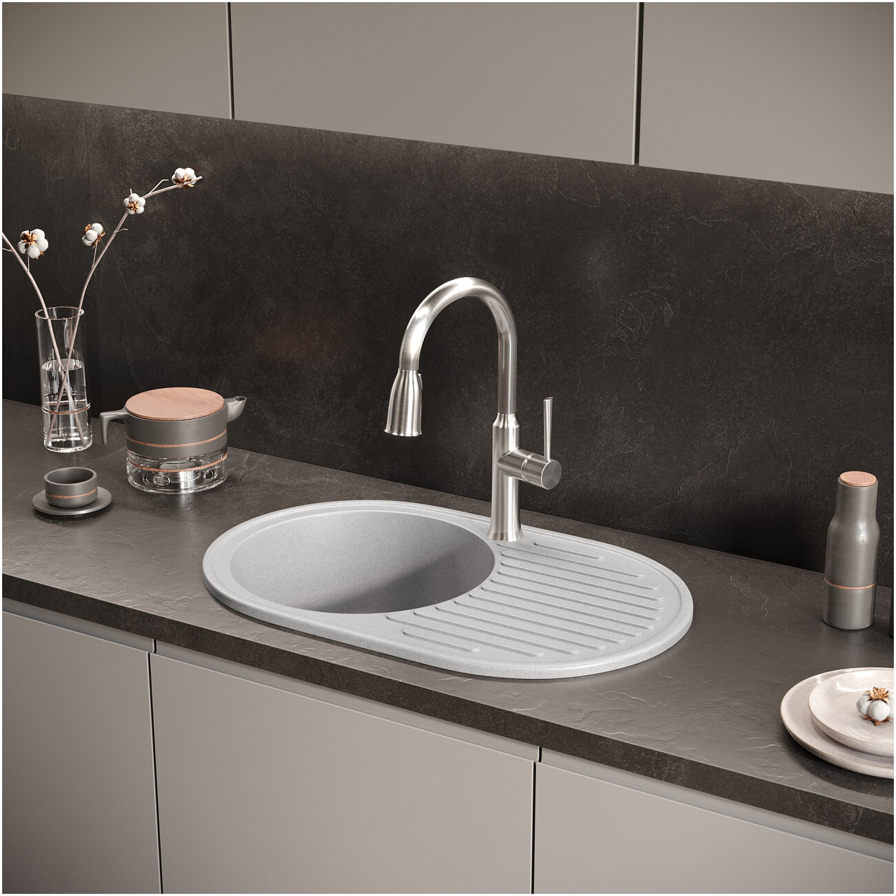 Мойка кухонная светло-серая Domaci "Болонья" М-11-006 - изображение 8