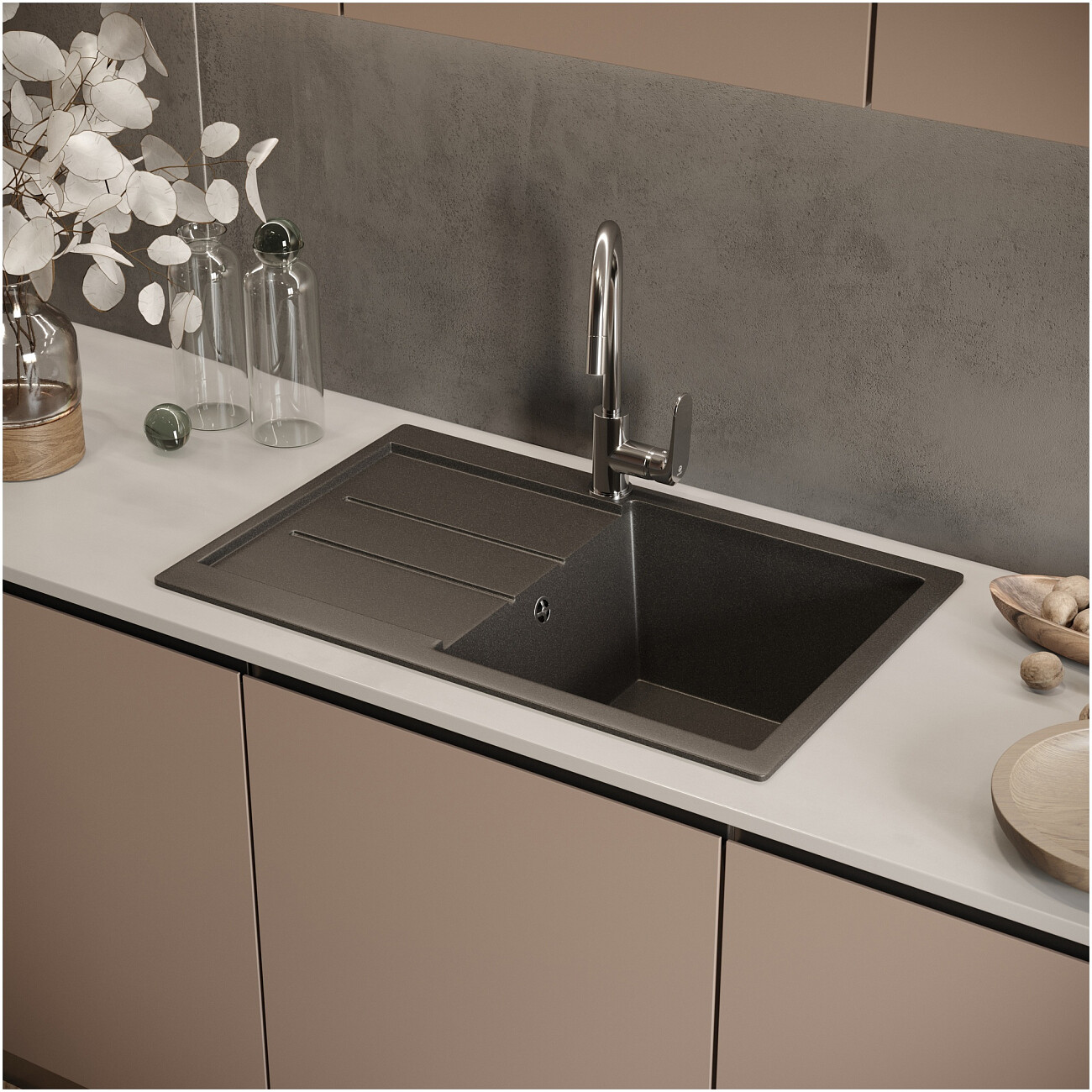 Мойка кухонная антрацит Domaci "Бьелла" DMC-25-343 - изображение 4