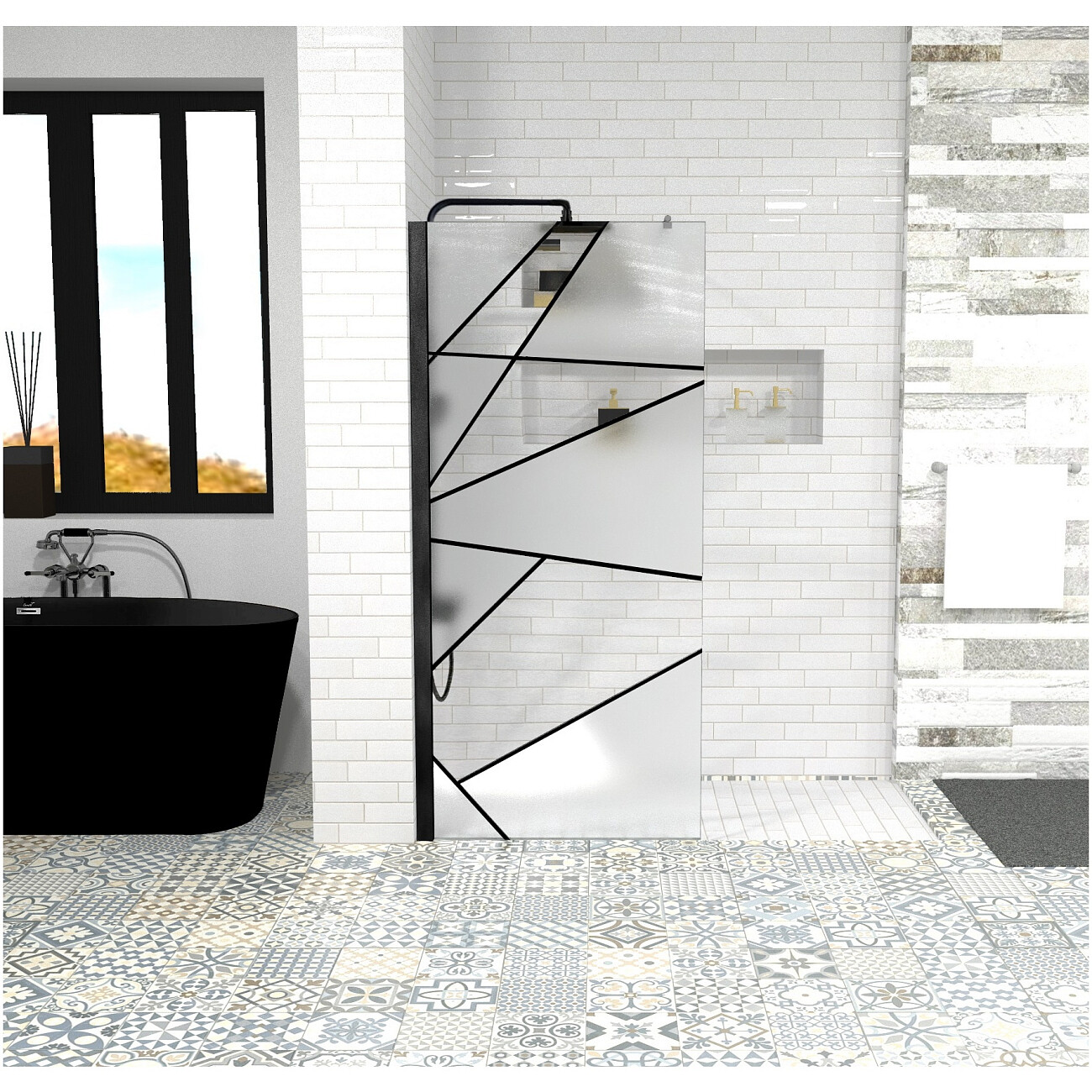 Ограждение душевое 90х190 см прозрачное, черное Ceruttispa PICK T90B - изображение 2